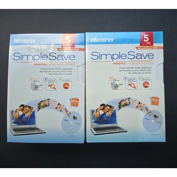 Memorex Simple Save Photo And Video Back Up DVD Discs 2 Packs Of 5 Each - NEW - Picture 1 of 4